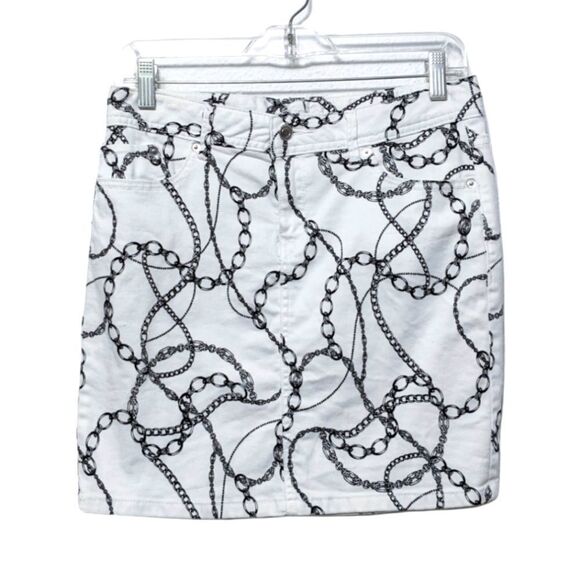CACHE Chain Print White Denim Mini Skirt 4 - Picture 1 of 7